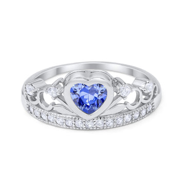 Heart Crown Ring Eternity Simulated Tanzanite CZ 925 Sterling Silver